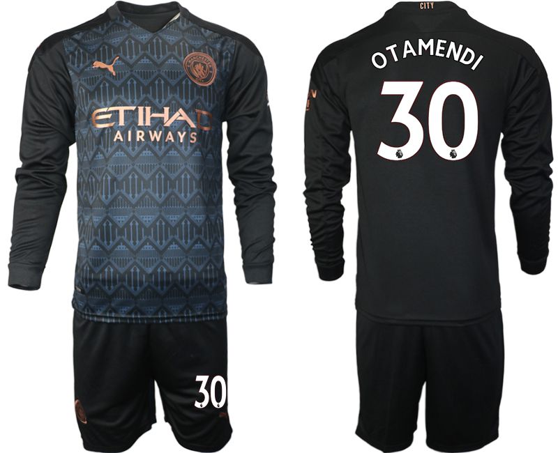 Men 2020-2021 club Manchester city home long sleeve #30 black Soccer Jerseys->barcelona jersey->Soccer Club Jersey
